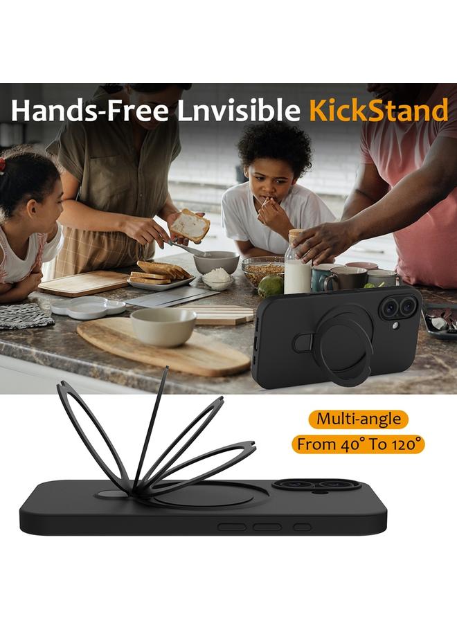 اس-توب جراب لهاتف iPhone 16 مصنوع من السيليكون السائل المغناطيسي MagSafe مع حامل حلقي - Image 5