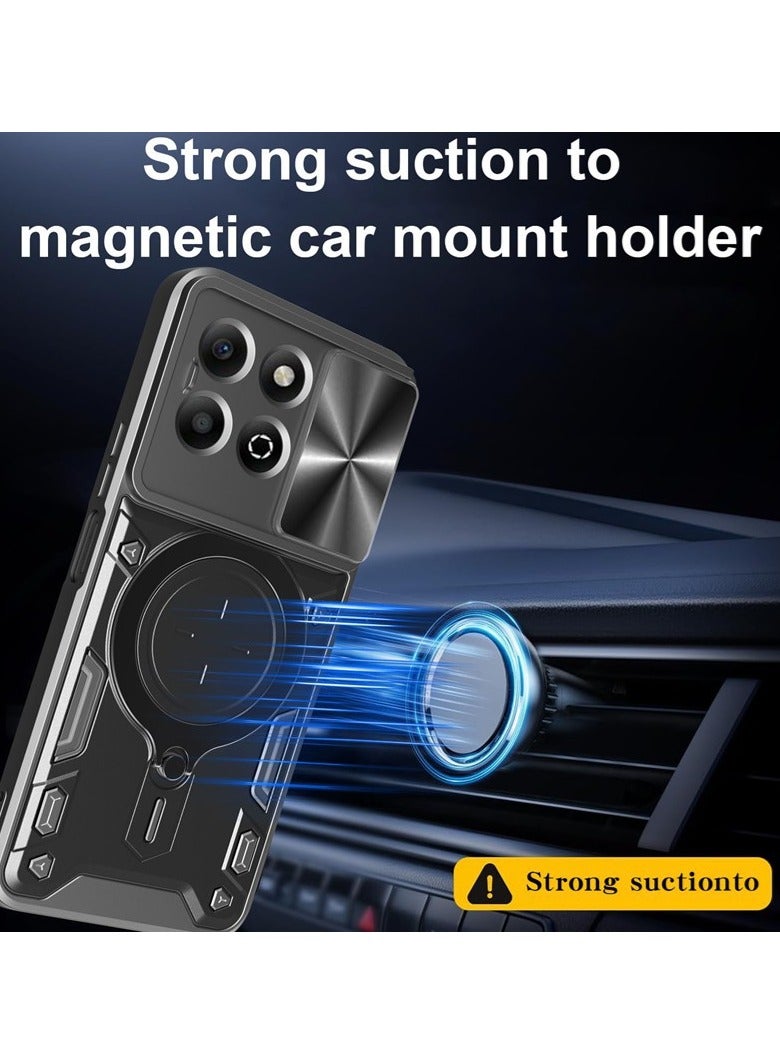 for Honor X6b 4G Case, Slide Camera Lens Cover, Magnetic Ring Holder Kickstand Protective Phone Case for Honor X6b 4G, Black - Image 2