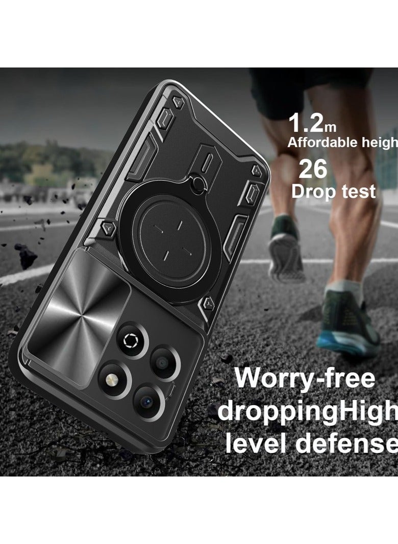 for Honor X6b 4G Case, Slide Camera Lens Cover, Magnetic Ring Holder Kickstand Protective Phone Case for Honor X6b 4G, Black - Image 3
