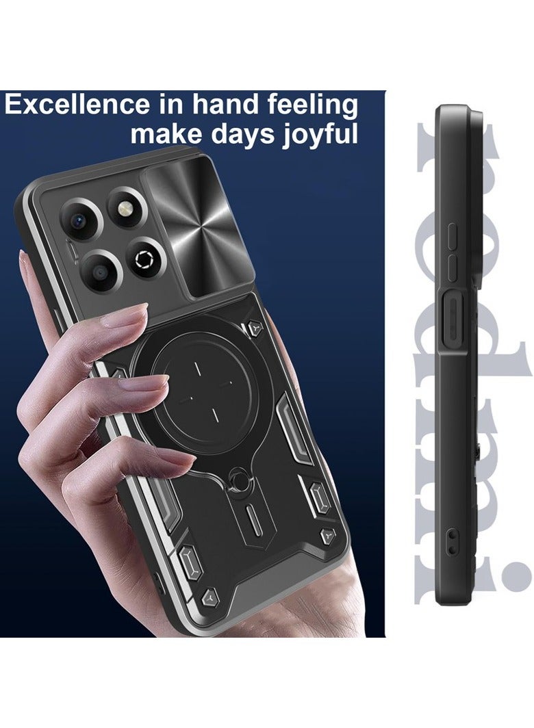 for Honor X6b 4G Case, Slide Camera Lens Cover, Magnetic Ring Holder Kickstand Protective Phone Case for Honor X6b 4G, Black - Image 4