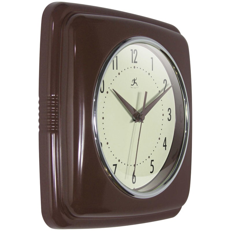 Infinity Instruments Square Retro Wall Clock, Mahogany, 9.25" - Image 2