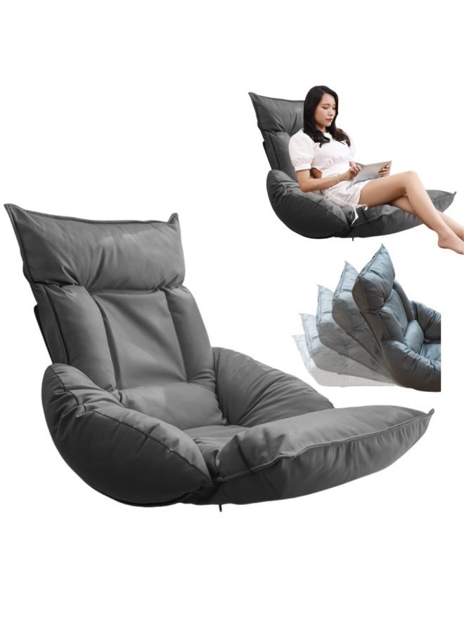 GGEROU Faux Leather Lazy Sofa Japanese Tatami Bed Armchair Removable and Washable Folding Living Room Bay Window Sofa Chair Grey 60x75x127 cm  - Image 1