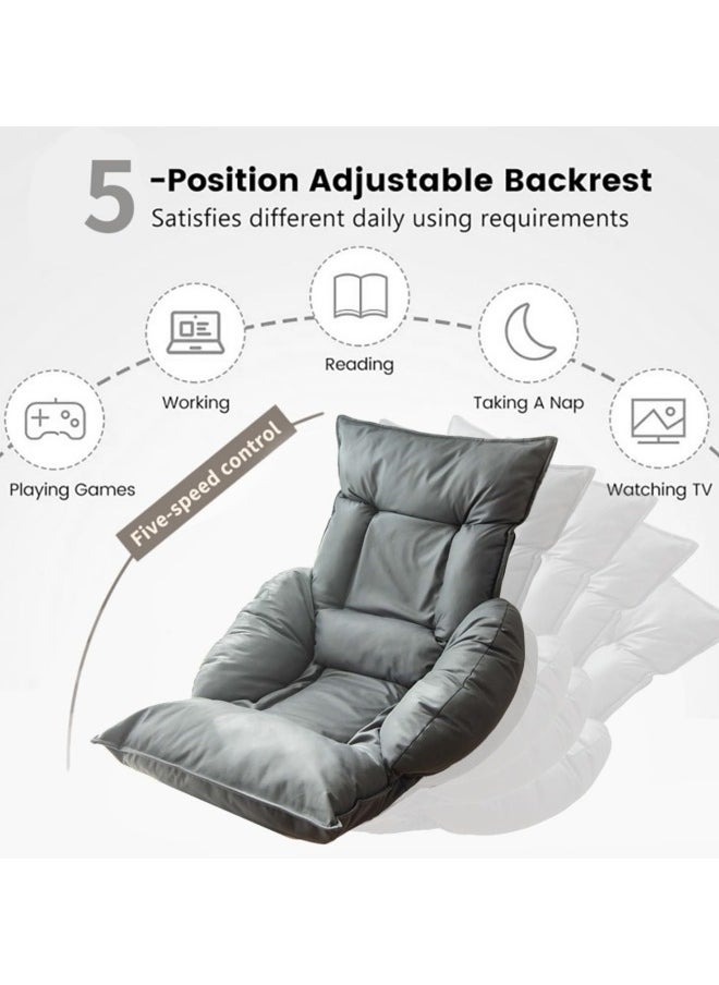 GGEROU Faux Leather Lazy Sofa Japanese Tatami Bed Armchair Removable and Washable Folding Living Room Bay Window Sofa Chair Grey 60x75x127 cm  - Image 2
