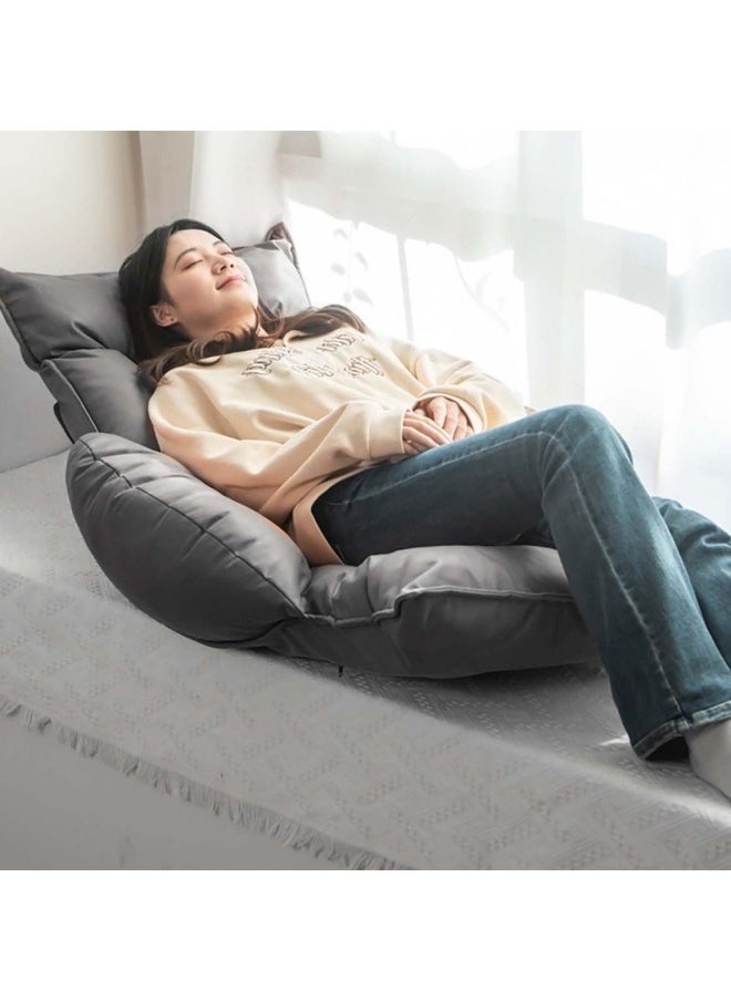 GGEROU Faux Leather Lazy Sofa Japanese Tatami Bed Armchair Removable and Washable Folding Living Room Bay Window Sofa Chair Grey 60x75x127 cm  - Image 5