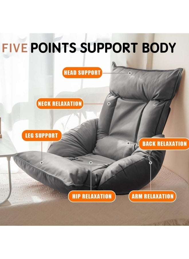 GGEROU Faux Leather Lazy Sofa Japanese Tatami Bed Armchair Removable and Washable Folding Living Room Bay Window Sofa Chair Grey 60x75x127 cm  - Image 3