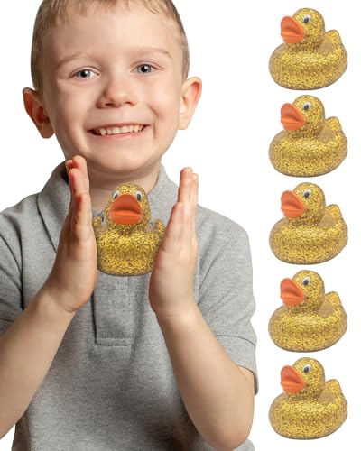 Alpi Glitter Ducks Set of 5 Fun Sparkly Rubber Ducks Bath Toys Decorative Collectible and Great for Parties Gifts Bath Time Gold - Image 1