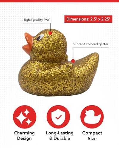 Alpi Glitter Ducks Set of 5 Fun Sparkly Rubber Ducks Bath Toys Decorative Collectible and Great for Parties Gifts Bath Time Gold - Image 5