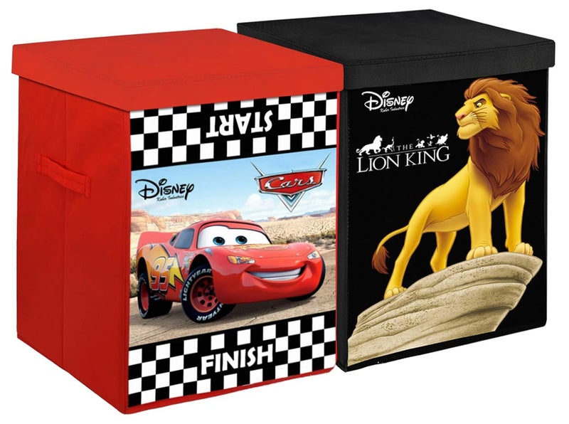 Kuber Industries Kuber Industries Disney Cars & Lion King Print Non Woven Fabric Foldable Laundry Basket, Toy Storage Basket, Cloth Storage Basket with Lid & Handles (Set of 2, Black)-KUBMART10406 - Image 1
