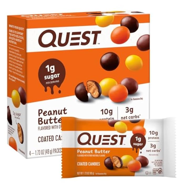 Quest Nutrition Coated Candies, Peanut Butter, 1g Sugar, 10g Protein, 4g Net Carbs, Gluten Free, Keto Friendly, 4 Count - Image 1