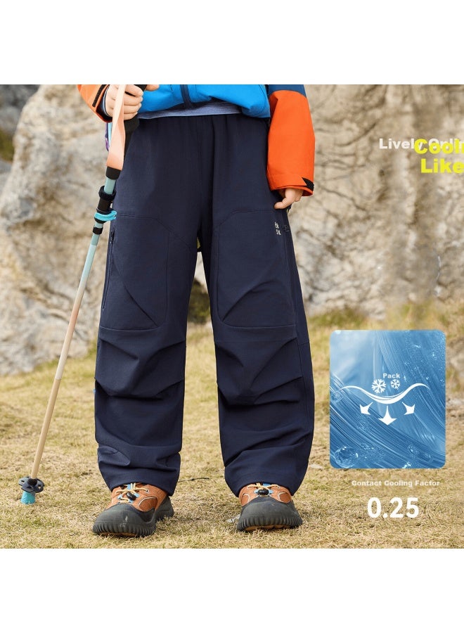 Ask Junior Kids Outdoor Sports Waterproof Sun-proof Cargo Pants Navy Blue - Image 1