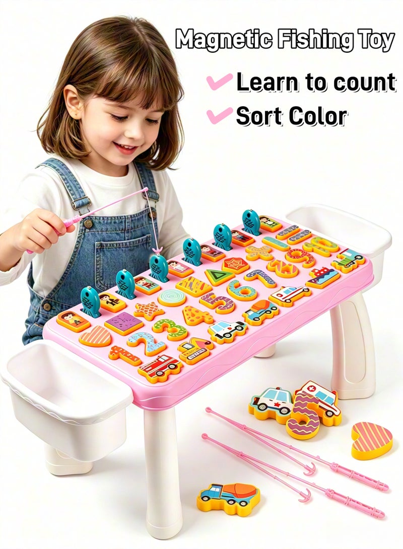 Magnetic Fishing Toys Game Set for Kids Magnetic Numbers Board Fishing Game Educational Toy Puzzle Learning Toys Magnetic Color Fishing Game Table Learning To Count and Sort Color - Image 1
