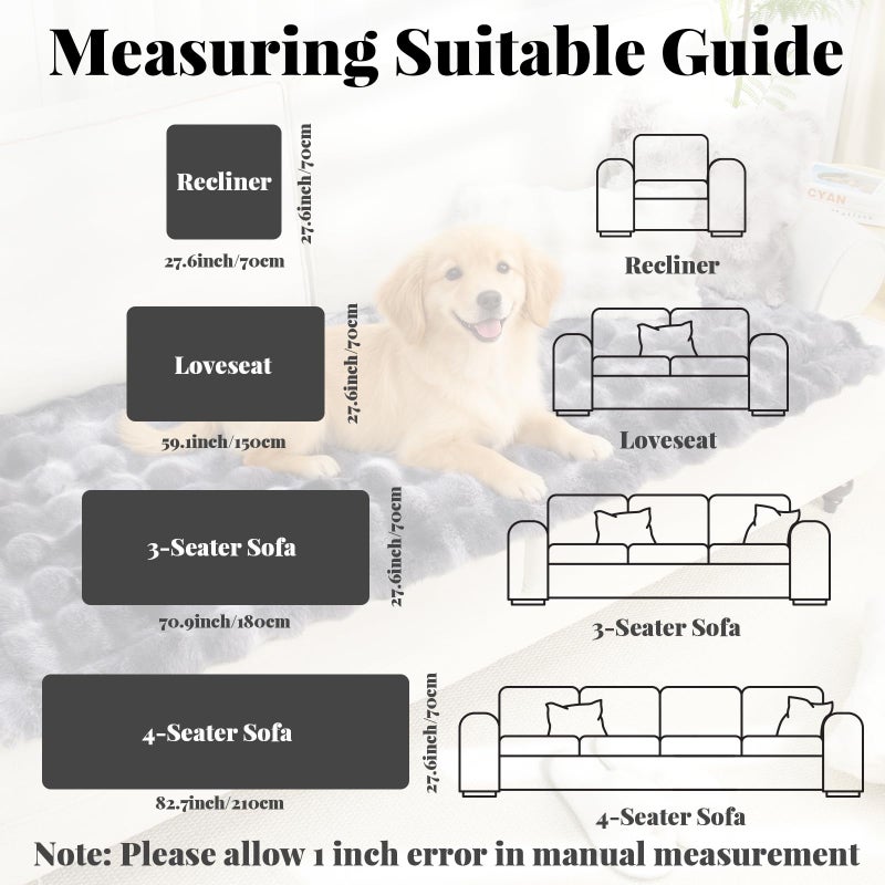 UOFON Dog Couch Covers for Sofa Washable, Pet Sofa Covers Slipcover Non-Slip Soft Thick Fuzzy Mat for Cats Dogs, Pet Friendly Couch Protector for Car, Cushion Furniture, Loveseat, Black, 27.6"x59.1" - Image 5