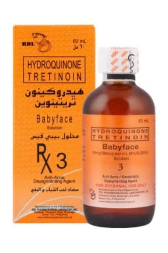 ار دي ال محلول هيدروكينون تريتينوين بيبي فيس RX3، عامل مضاد لحب الشباب ومزيل للتصبغ، 60 مل