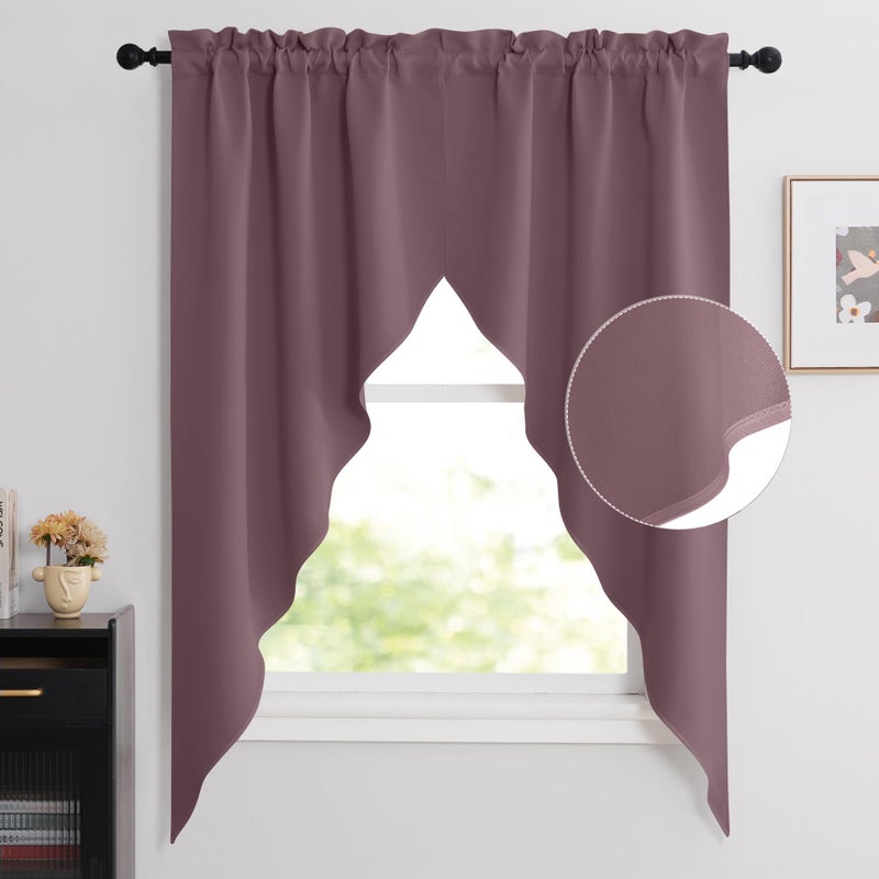 NICETOWN Swag Curtains for Living Room Room Darkening Short Window Curtains for Kitchen Elegant Waterfall Curtain Shades for Kids Nursery Baby Room 2 Panels 36 x 63 x 18 per Panel Dry Rose
