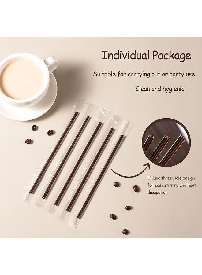 اتش واي 100 قطعة من أعواد تقليب القهوة مغلفة بشكل فردي، مصاصة قهوة قابلة للتخلص منها بتصميم ثلاث فتحات، أعواد تقليب للشاي والمشروبات الفردية، للمشروبات الساخنة للحفلات والشواء والتخييم والمطاعم (180 مم) - Image 4