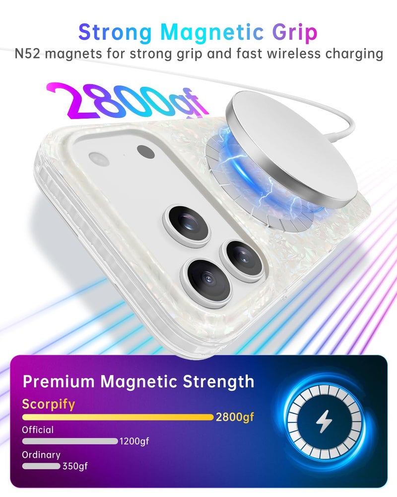 SCORPIFY for iPhone 17 Pro Max Case [Compatible with MagSafe] with Colorful Pearl Iridescent Design, Cute Clear Magnetic Phone Cover for Women Girls and Men, Bumper with Mother of Pearl Shell Pattern - Image 4
