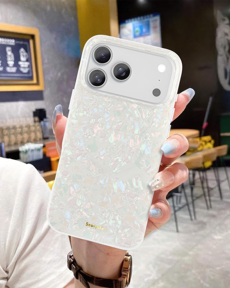 SCORPIFY for iPhone 17 Pro Max Case [Compatible with MagSafe] with Colorful Pearl Iridescent Design, Cute Clear Magnetic Phone Cover for Women Girls and Men, Bumper with Mother of Pearl Shell Pattern - Image 3