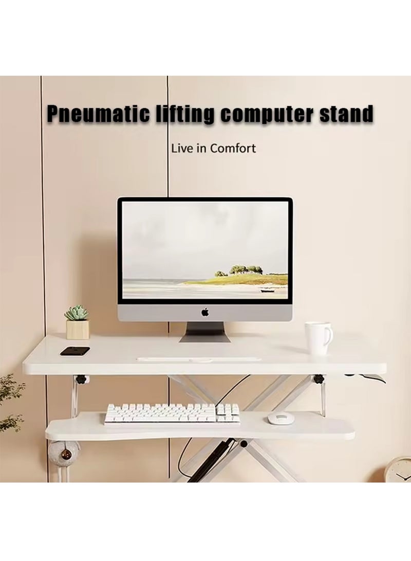 GT-Wheel Desk Converter Standing Height Adjustable Sit Stand Table Riser with Keyboard Tray Gas Spring Lift Workstation - Image 2