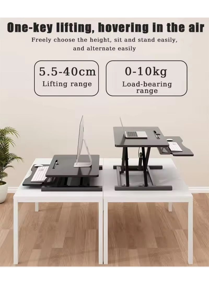 GT-Wheel Desk Converter Standing Height Adjustable Sit Stand Table Riser with Keyboard Tray Gas Spring Lift Workstation - Image 4