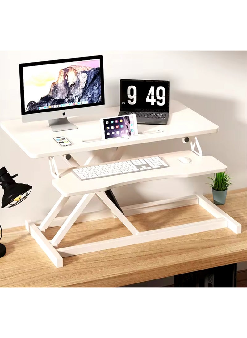 GT-Wheel Desk Converter Standing Height Adjustable Sit Stand Table Riser with Keyboard Tray Gas Spring Lift Workstation - Image 5