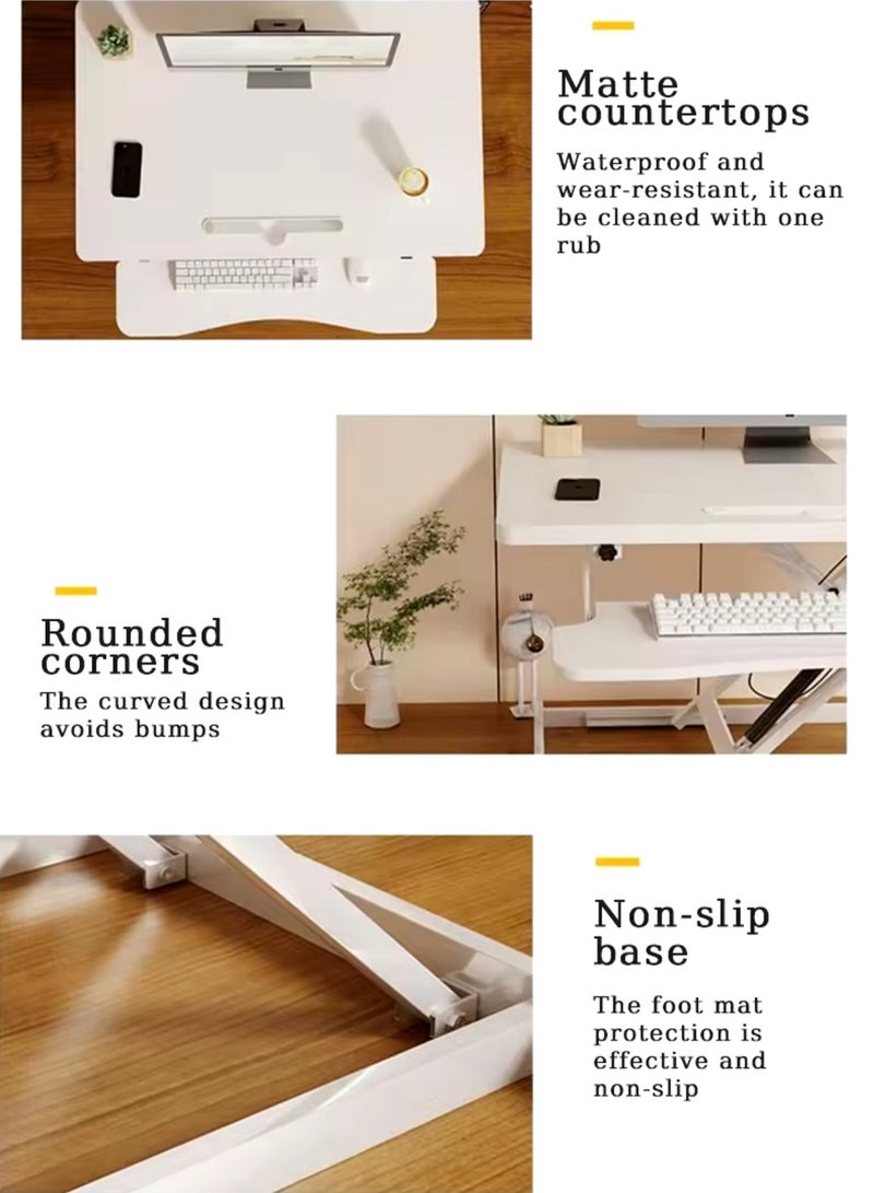 GT-Wheel Desk Converter Standing Height Adjustable Sit Stand Table Riser with Keyboard Tray Gas Spring Lift Workstation - Image 3