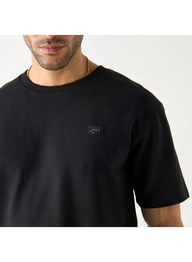 Iconic Iconic Badge Detail Crew Neck T-shirt with Short Sleeves