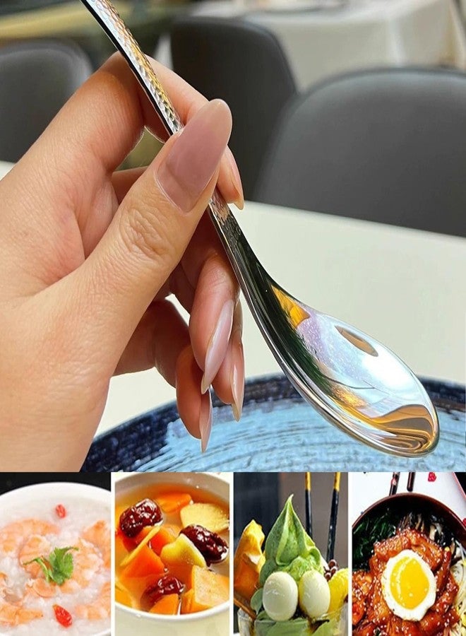 OULIGET Thickened Stainless Steel Soup Spoons, Asian Chinese Japanese Flat Soup Spoons Large for Ramen Pho Wonton Dumpling Miso, Deep Oval Hook Design, Set of 4,6.5 Inches - Image 5