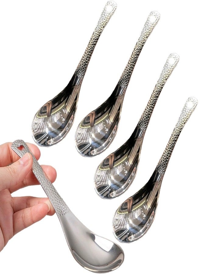 OULIGET Thickened Stainless Steel Soup Spoons, Asian Chinese Japanese Flat Soup Spoons Large for Ramen Pho Wonton Dumpling Miso, Deep Oval Hook Design, Set of 4,6.5 Inches - Image 1