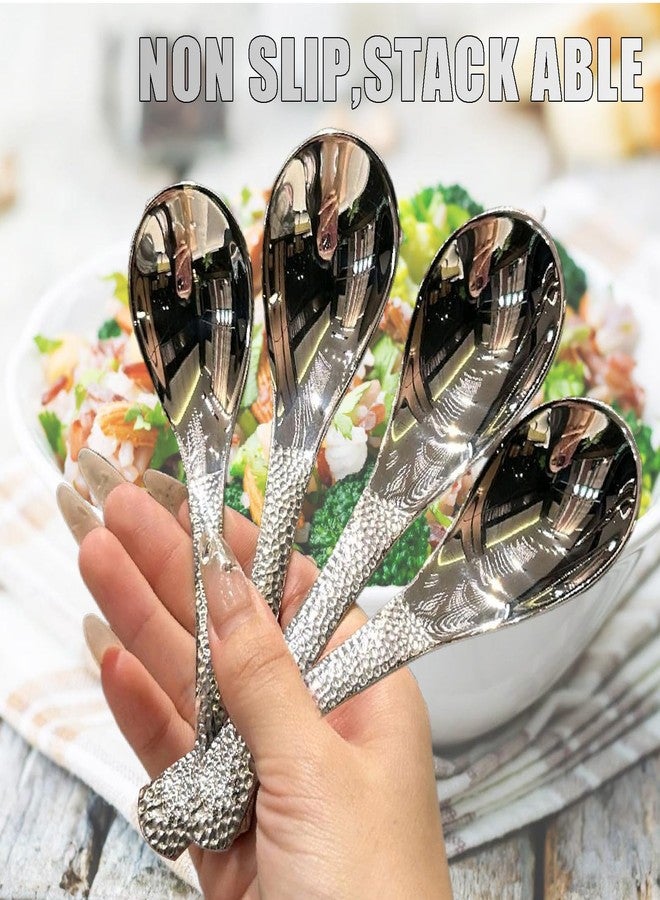 OULIGET Thickened Stainless Steel Soup Spoons, Asian Chinese Japanese Flat Soup Spoons Large for Ramen Pho Wonton Dumpling Miso, Deep Oval Hook Design, Set of 4,6.5 Inches - Image 2