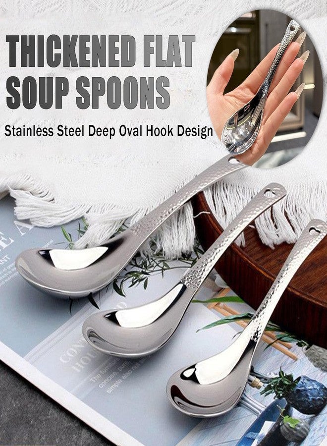 OULIGET Thickened Stainless Steel Soup Spoons, Asian Chinese Japanese Flat Soup Spoons Large for Ramen Pho Wonton Dumpling Miso, Deep Oval Hook Design, Set of 4,6.5 Inches - Image 3