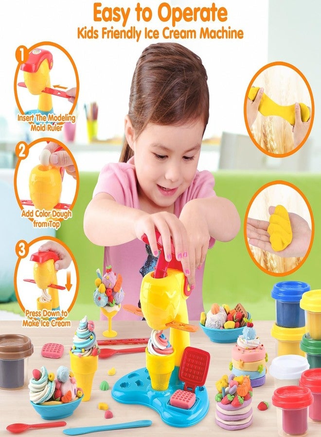 PLAY أطقم عجين ملون للأطفال من 4-8 سنوات، ماكينة صنع الآيس كريم في مطبخ اللعب، طقم عجين ملون للأطفال من 3 سنوات فما فوق، ألعاب طعام للفنون والحرف للبنات والأولاد، 8 علب من مركب النمذجة، 2 أونصة لكل علبة، متعددة الألوان - Image 3