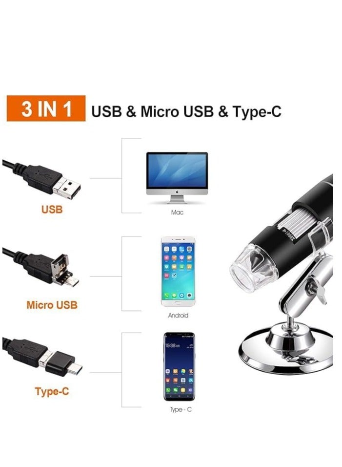 Cool Baby USB Digital Microscope 40X to 1000X, 8 LED Magnification Endoscope Camera with Carrying Case & Metal Stand, Compatible for Android Windows 7 8 10 11 Linux Mac - Image 2