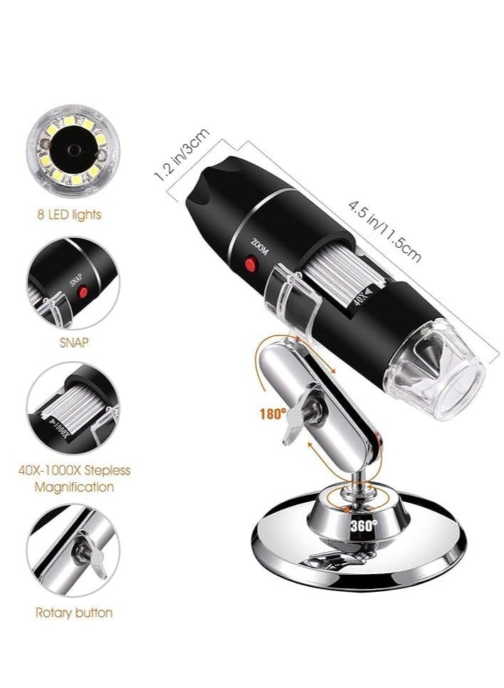 Cool Baby USB Digital Microscope 40X to 1000X, 8 LED Magnification Endoscope Camera with Carrying Case & Metal Stand, Compatible for Android Windows 7 8 10 11 Linux Mac - Image 3