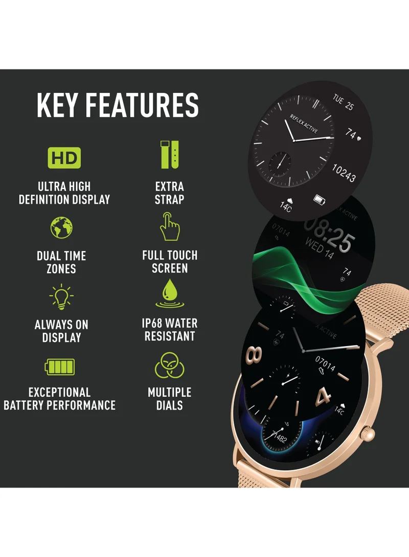ريفليكس نشط Reflex Active Spectra R 300 Slim Rose Gold Mesh and Pink Silicone Strap AMOLED Ultra Slim Smart Calling Watch Set