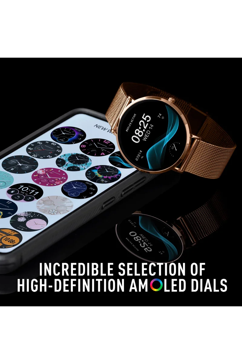 ريفليكس نشط Reflex Active Spectra R 300 Slim Rose Gold Mesh and Pink Silicone Strap AMOLED Ultra Slim Smart Calling Watch Set