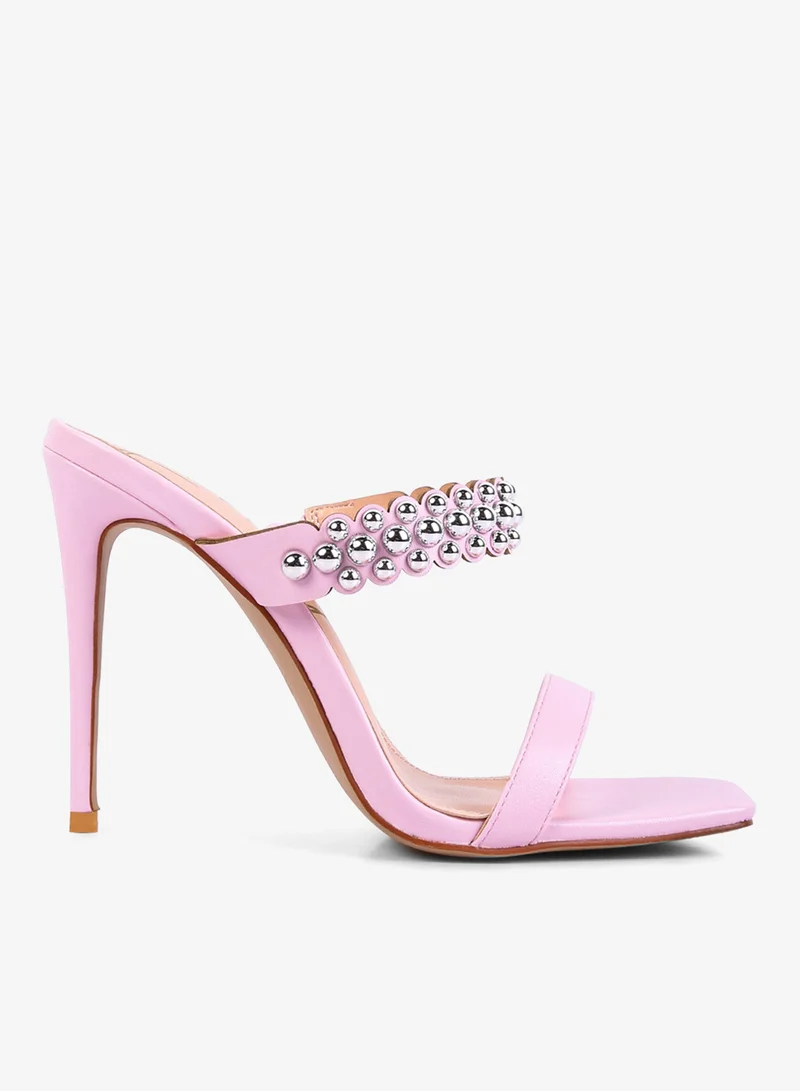 Pink High Heel Metal Ball Sandals