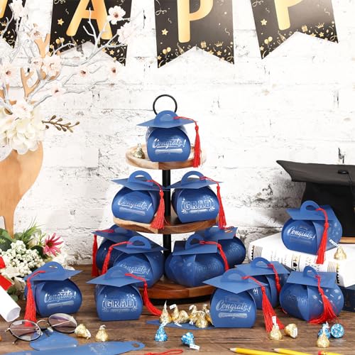 TaoBary 30 Pcs Graduation Cap Gift Boxes Graduation Decorations Class of 2026 Candy Box with Tassel for 2026 Grad Party Favors SuppliesRoyal Blue White - Image 3