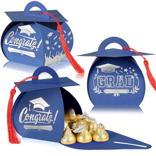 TaoBary 30 Pcs Graduation Cap Gift Boxes Graduation Decorations Class of 2026 Candy Box with Tassel for 2026 Grad Party Favors SuppliesRoyal Blue White - Image 1