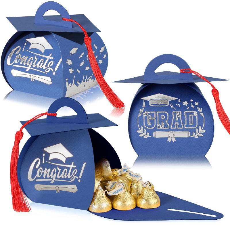 TaoBary 30 Pcs Graduation Cap Gift Boxes Graduation Decorations Class of 2026 Candy Box with Tassel for 2026 Grad Party Favors SuppliesRoyal Blue White - Image 2