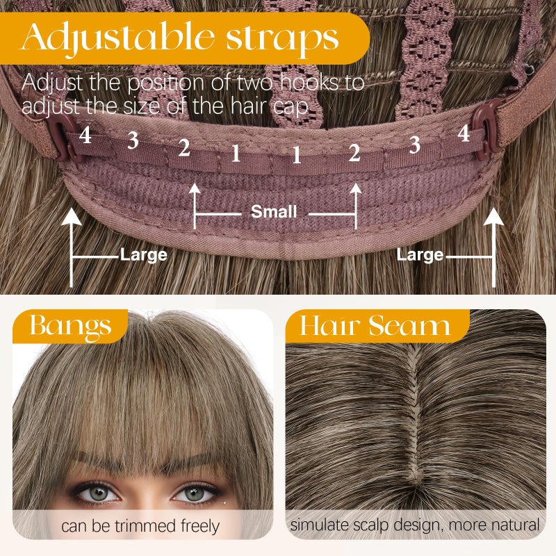 SOFEIYAN Short Silver Gray Brown Wig - 12 Inch Bob Wig with Bangs for Women Curly Shoulder Length Bob Wig with Bangs Soft Synthetic Hair Wigs for Girls Daily Party Use - Image 3