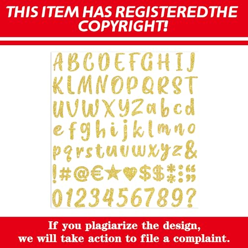 Metsyth 648 Pcs Gold Letter Stickers Glitter Alphabet Number Stickers 8 Sheets Self Adhesive Vinyl Letters Sticker for Graduation Cap Scrapbooking Water Bottles Cup Crafts Classroom Decor(Gold,1 Inch) - Image 3
