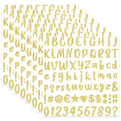 Metsyth 648 Pcs Gold Letter Stickers Glitter Alphabet Number Stickers 8 Sheets Self Adhesive Vinyl Letters Sticker for Graduation Cap Scrapbooking Water Bottles Cup Crafts Classroom Decor(Gold,1 Inch) - Image 1