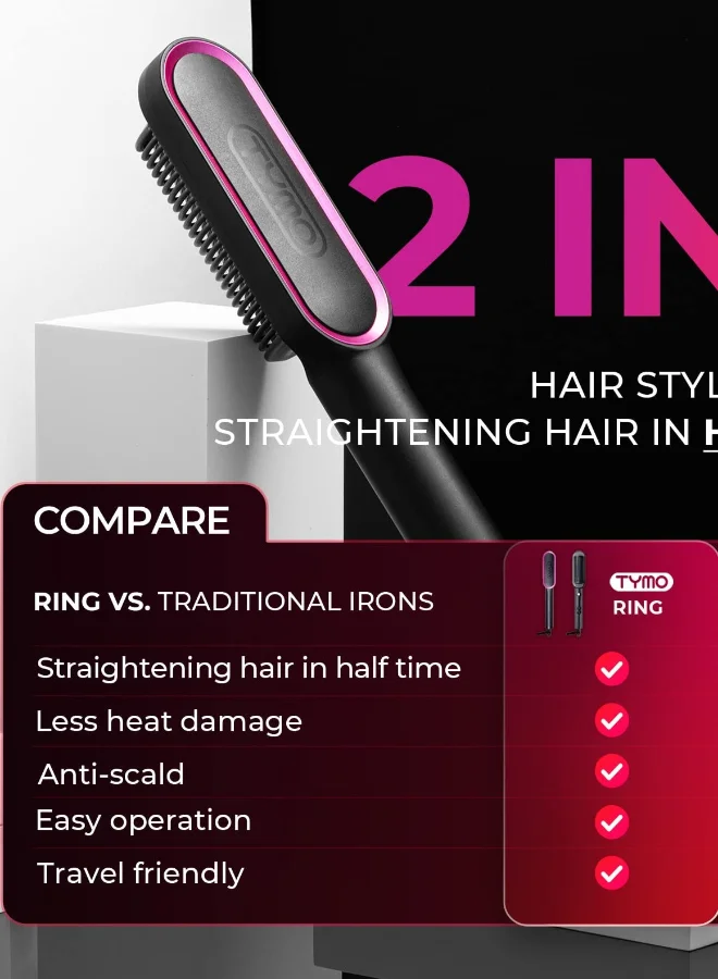 TYMO Ring Hair Straightening Brush - Black