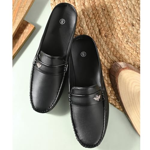 Karaddi Hand Stitched Men's Loafer 6013 Back Open Half Shoes, Suj Boy Nagra Slip On Casual Shoes for Men, Black, 6 UK/Ind - Image 3