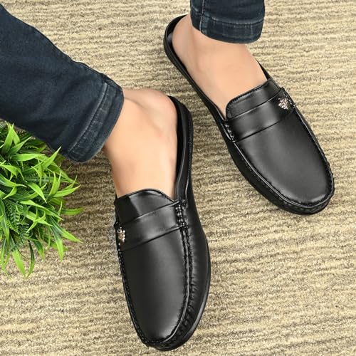 Karaddi Hand Stitched Men's Loafer 6013 Back Open Half Shoes, Suj Boy Nagra Slip On Casual Shoes for Men, Black, 6 UK/Ind - Image 2