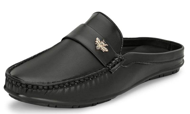 Karaddi Hand Stitched Men's Loafer 6013 Back Open Half Shoes, Suj Boy Nagra Slip On Casual Shoes for Men, Black, 6 UK/Ind - Image 1