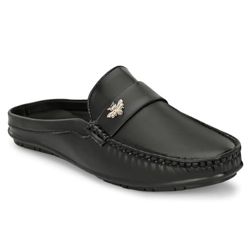 Karaddi Hand Stitched Men's Loafer 6013 Back Open Half Shoes, Suj Boy Nagra Slip On Casual Shoes for Men, Black, 6 UK/Ind - Image 4