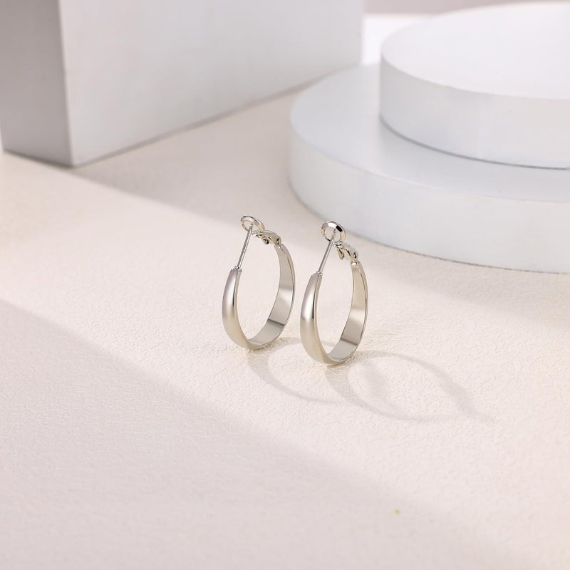 Gacimy 5mm Wide Silver Tone Hoop Earrings for Women, 14K White Gold Plated Hoops Earrings with 925 Sterling Silver Post, Small 25mm - Image 4