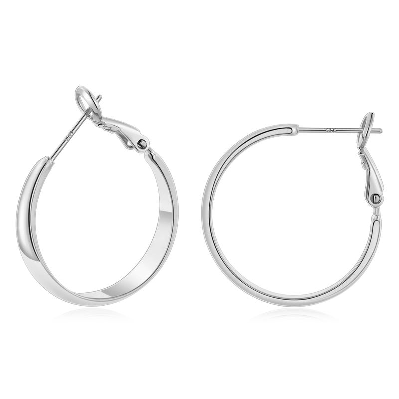 Gacimy 5mm Wide Silver Tone Hoop Earrings for Women, 14K White Gold Plated Hoops Earrings with 925 Sterling Silver Post, Small 25mm - Image 1