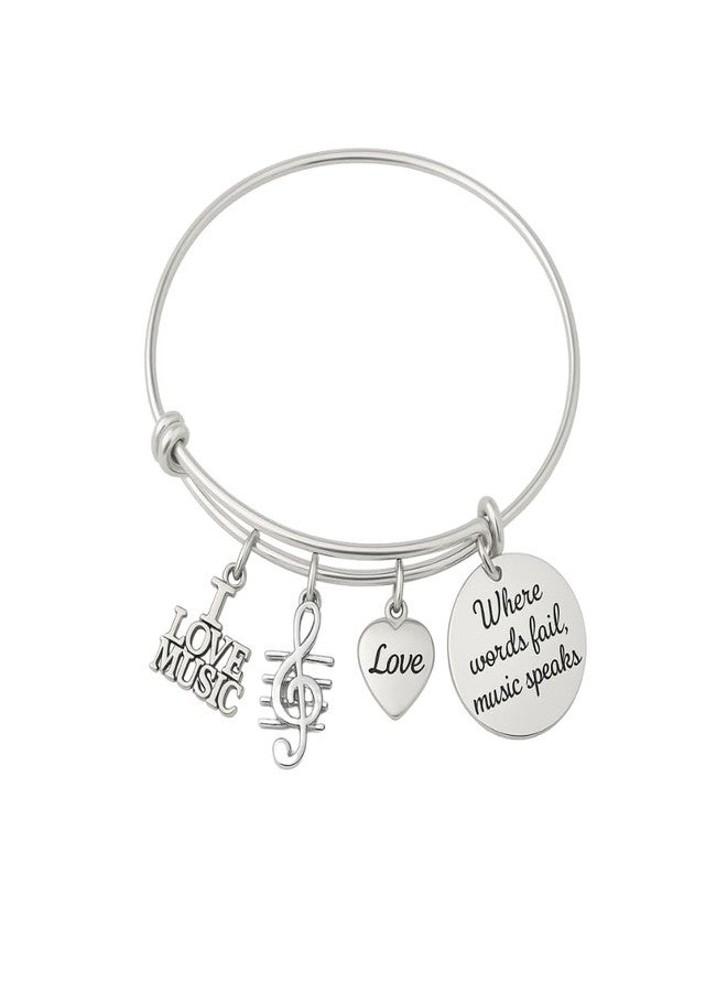 Infinity Collection Music Bracelet - Where Words Fail Music Music Speaks Jewelry Gift - Treble Clef Jewelry - Music Note-Music Lover Jewelry Gift - Image 1